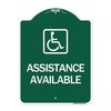 Signmission Assistance Available W/ Handicap, Green & White Aluminum Sign, 18" x 24", GW-1824-24332 A-DES-GW-1824-24332